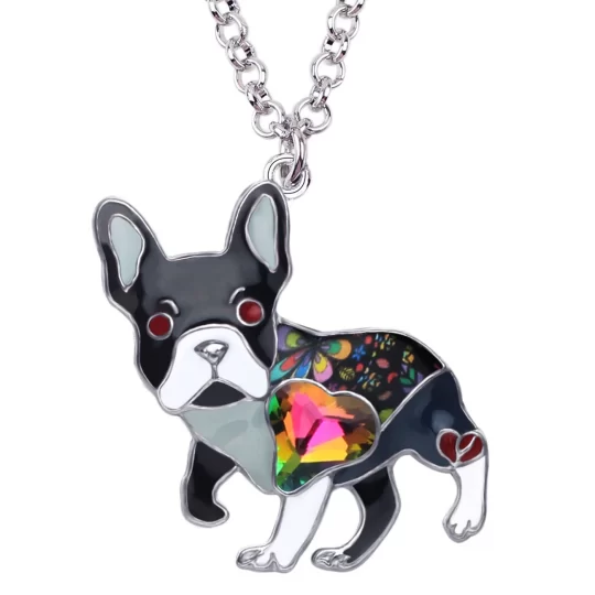 Enamel-Alloy Frenchie Pendant & Necklace