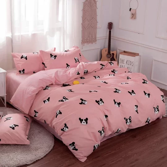 Cartoon Pink French Bulldog Bedding Set
