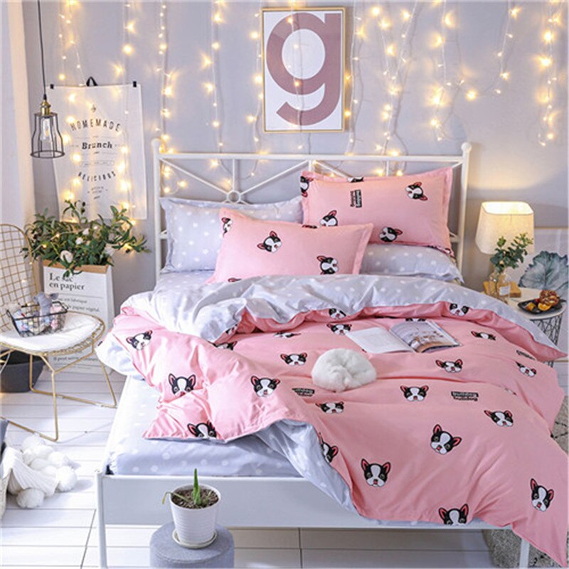 Pink Frenchie Bulldog Pattern Bedding Set