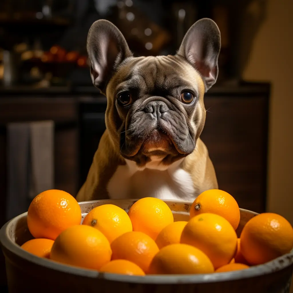 french bulldogs with oranges