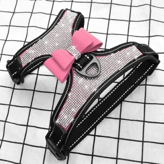 Bow-Rhinestone-French-Bulldog-Harness pink2