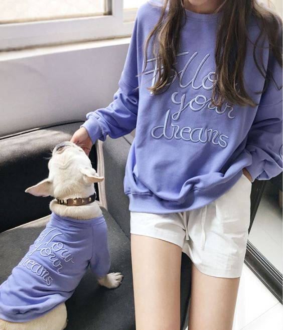 Frenchie and Owner Matching Sweatshirts Purple